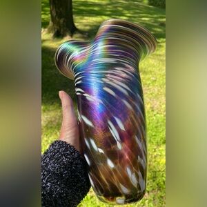 Handmade Art Glass Iridescent ROSETREE ROWENA Vase Signed